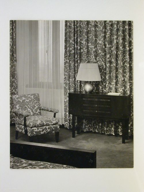 Interior view of the master bedroom of Haus "Sch" on the Ruhr River, Germany