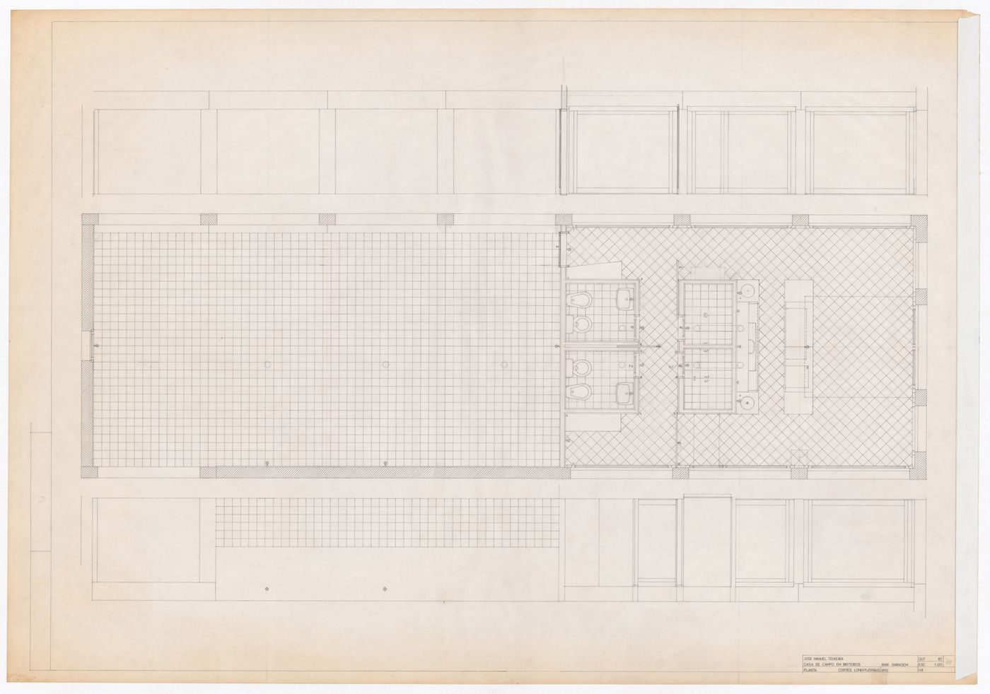 Garage and bar floor plan and sections for Casa J. M. Teixeira, Quinta do Forno, Briteiros - Guimarães, Portugal