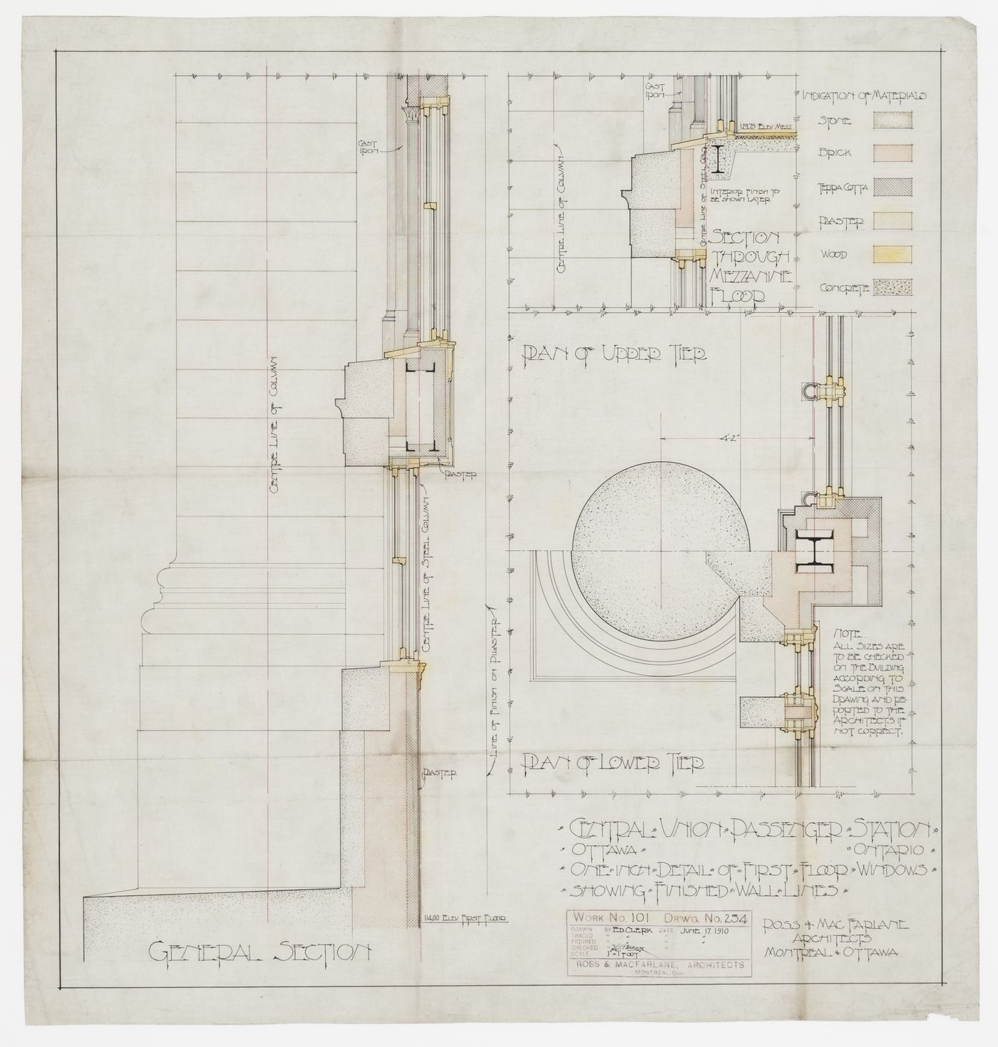 Details of windows for Central Union Passenger Station, Ottawa, Ontario