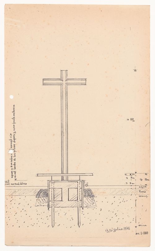 Section showing the ground anchoring and sketches for Cruz en el Rio de la Plata, Buenos Aires, Argentina