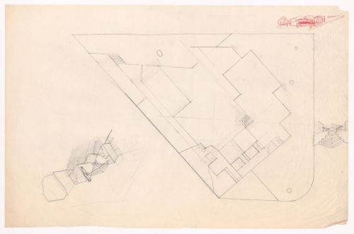 Sketch perspectives and floor plan for Casa Marques Pinto, Porto, Portugal