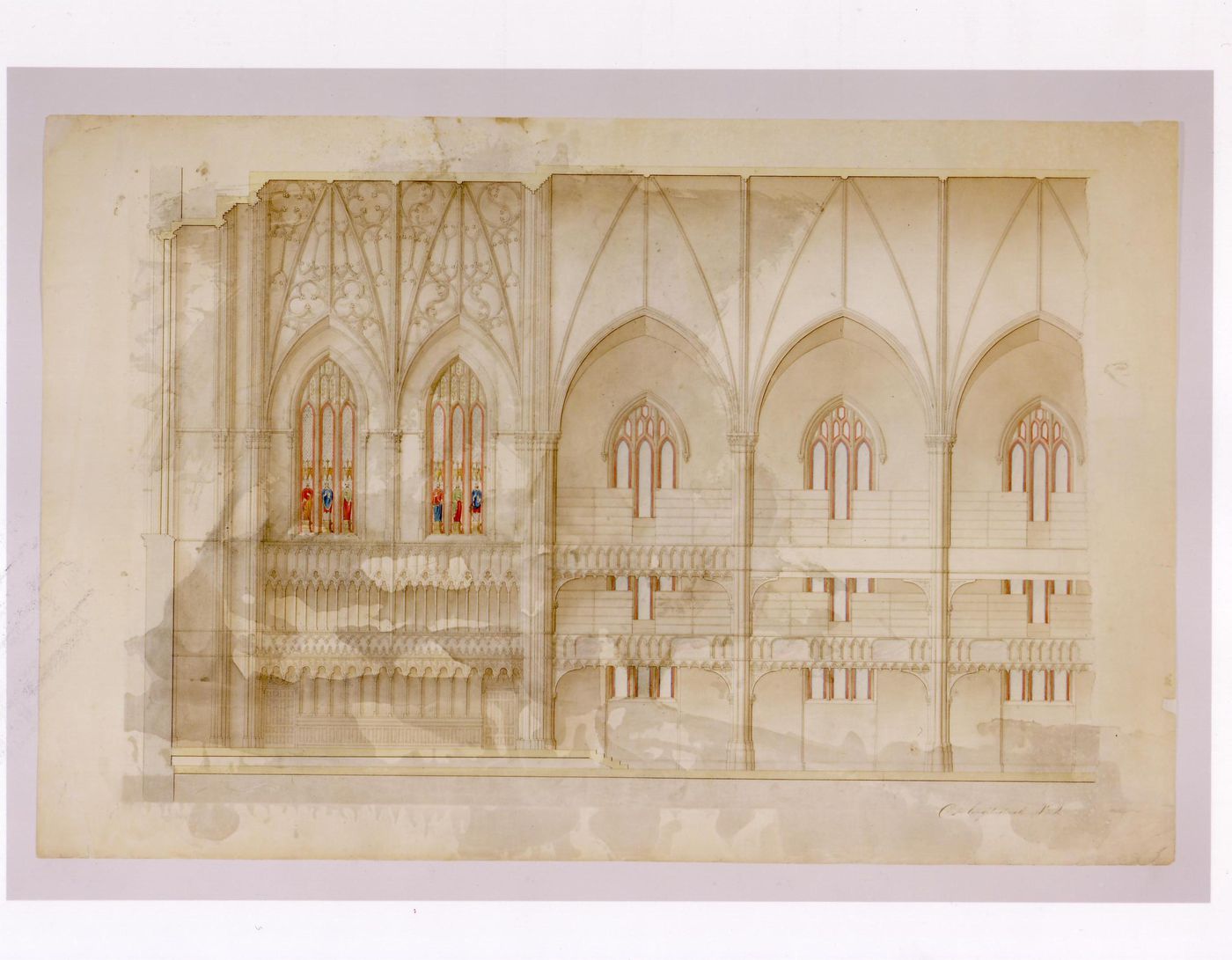 Section for the interior design by Bourgeau et Leprohon for Notre-Dame de Montréal