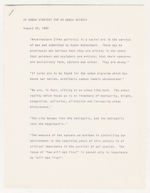 "An Urban Strategy for an Urban Ontario" speech quotations by Parkin