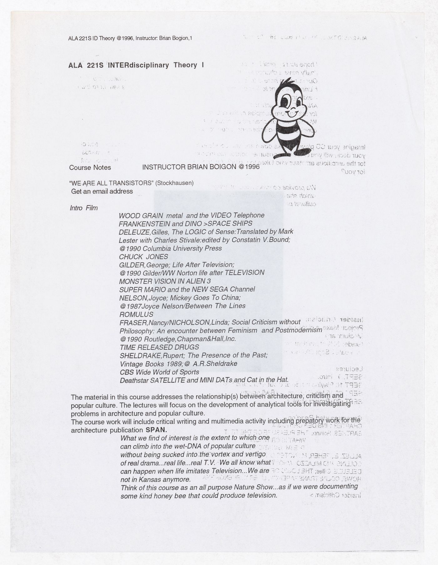 Syllabus for course taught by Brian Boigon