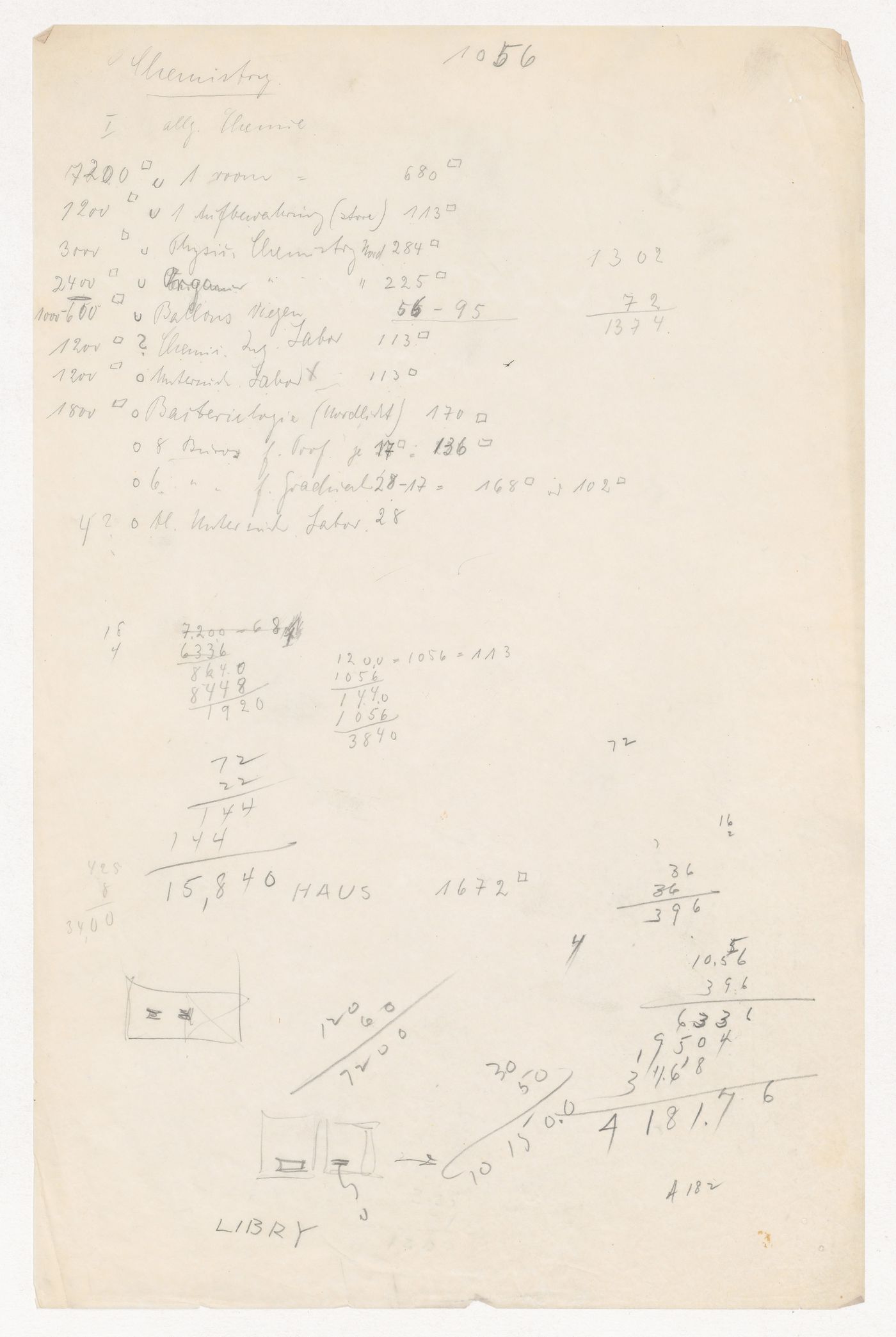 Calculations for Illinois Institute of Technology, probably for chemistry facilities