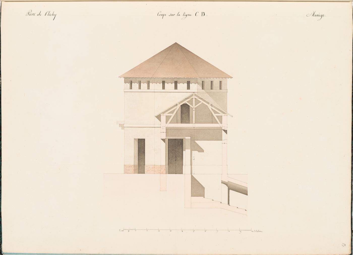 Cross section for a manège, Parc de Clichy