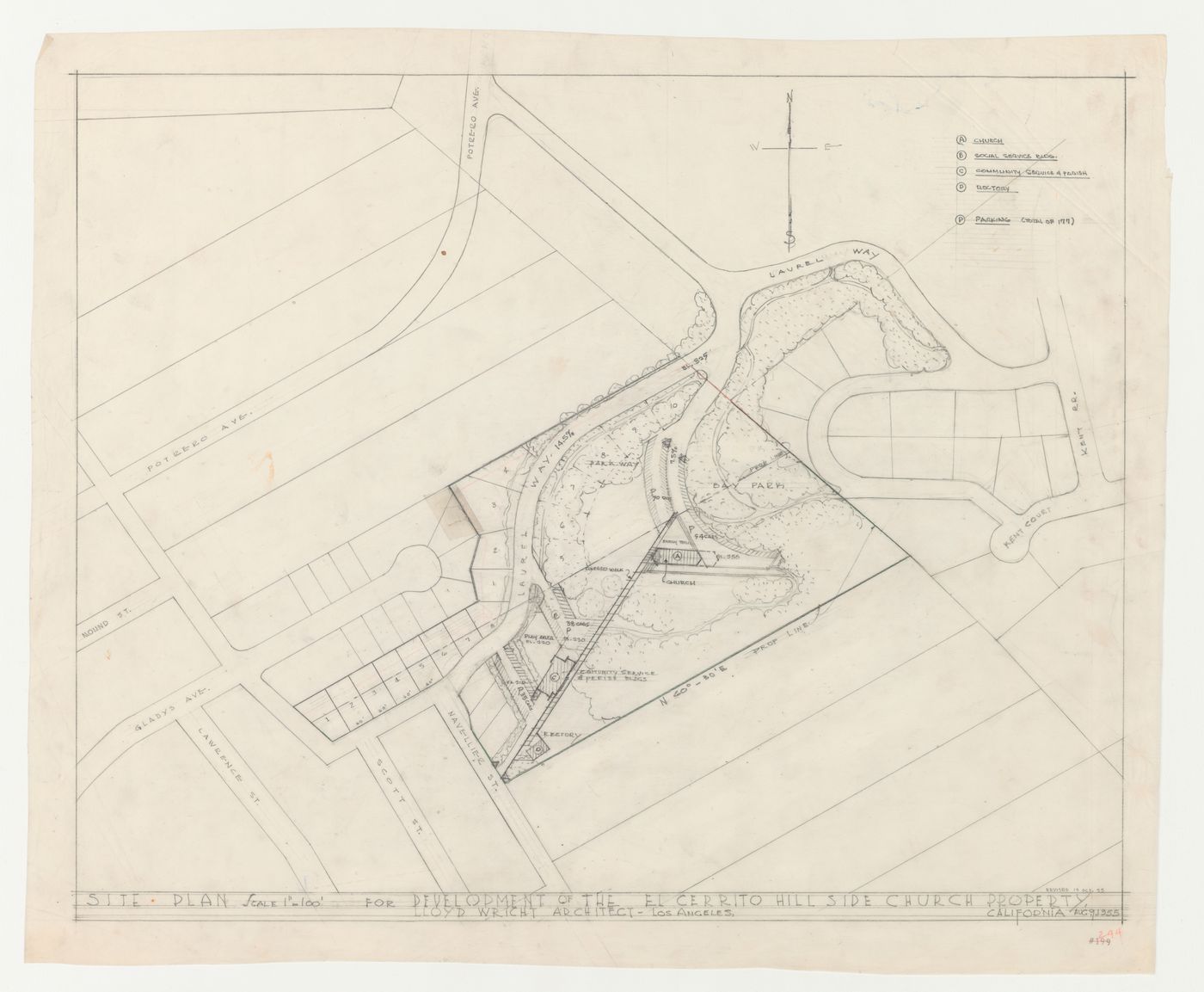 Swedenborg Memorial Chapel, El Cerrito, California: Site plan with adjoining lots