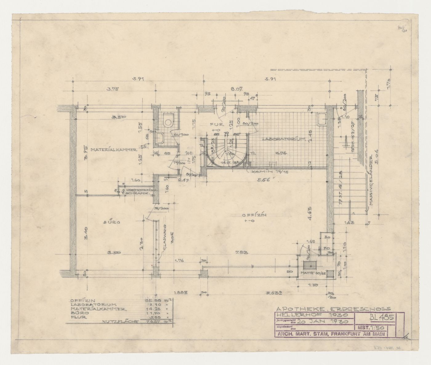 Ground floor plan for a drugstore, Hellerhof Housing Estate, Frankfurt am Main, Germany