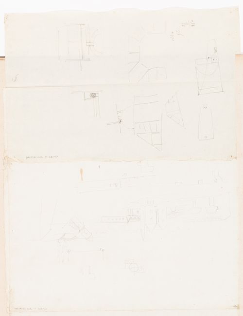 Rohault de Fleury House, 12-14 rue d'Aguesseau, Paris: Plan, probably for the first floor; verso: Sketches of an unidentified building