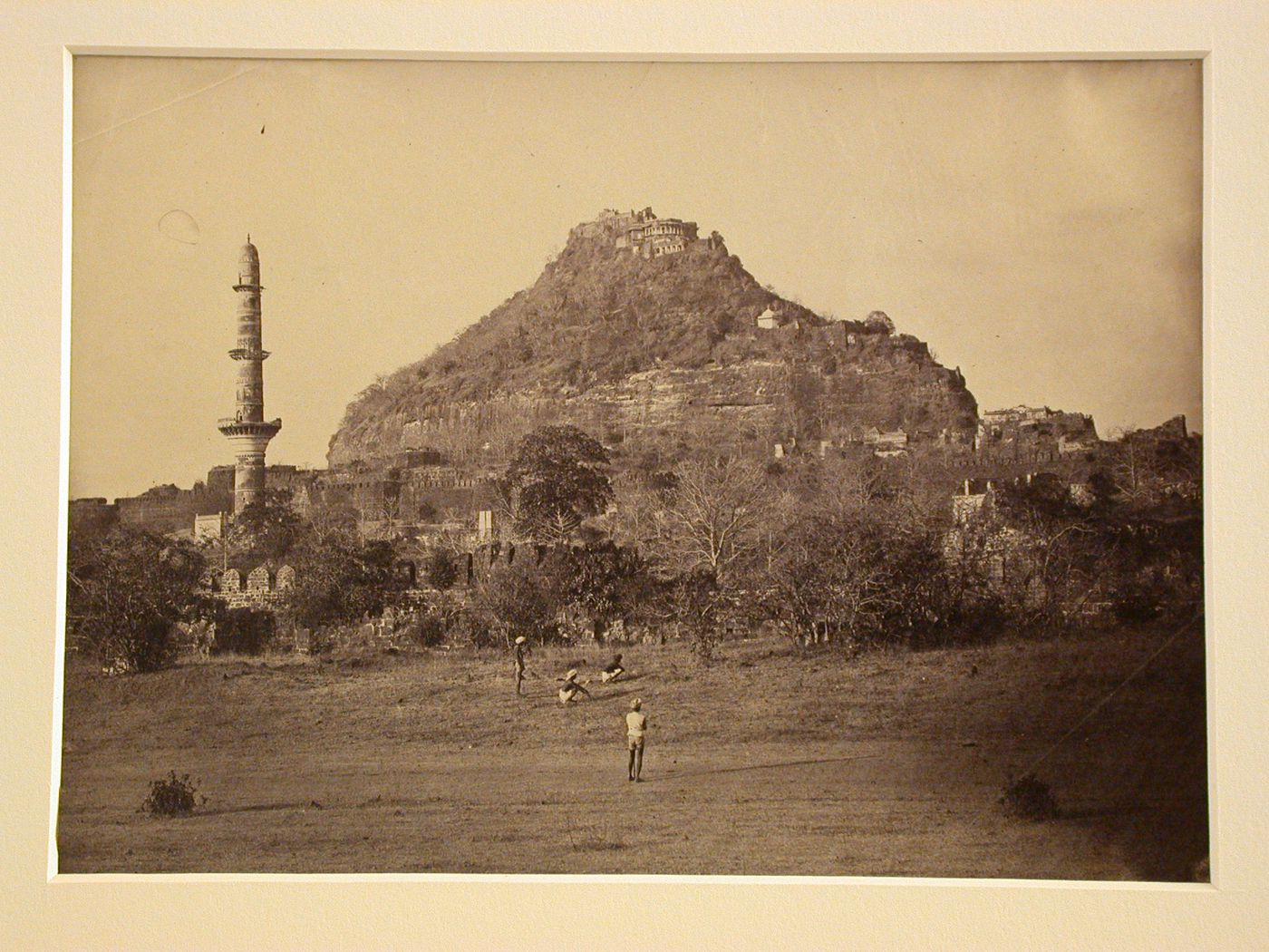 View of Daulatabad Fort with the Chand Minar (also known as the Pillar of Victory) on the left, Daulatabad, India