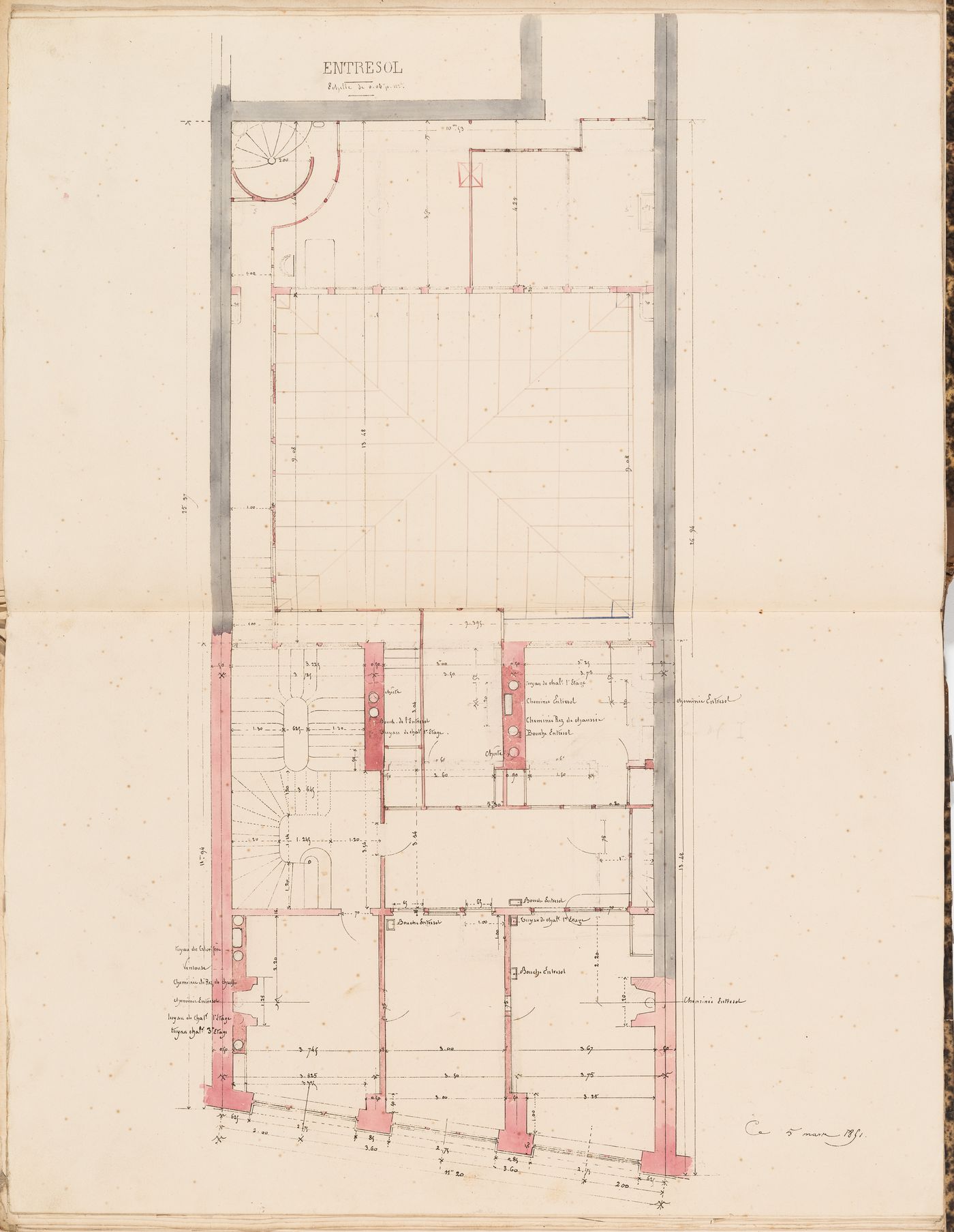 Plan for the "entresol" for the Administration générale des omnibus Office Building, Paris