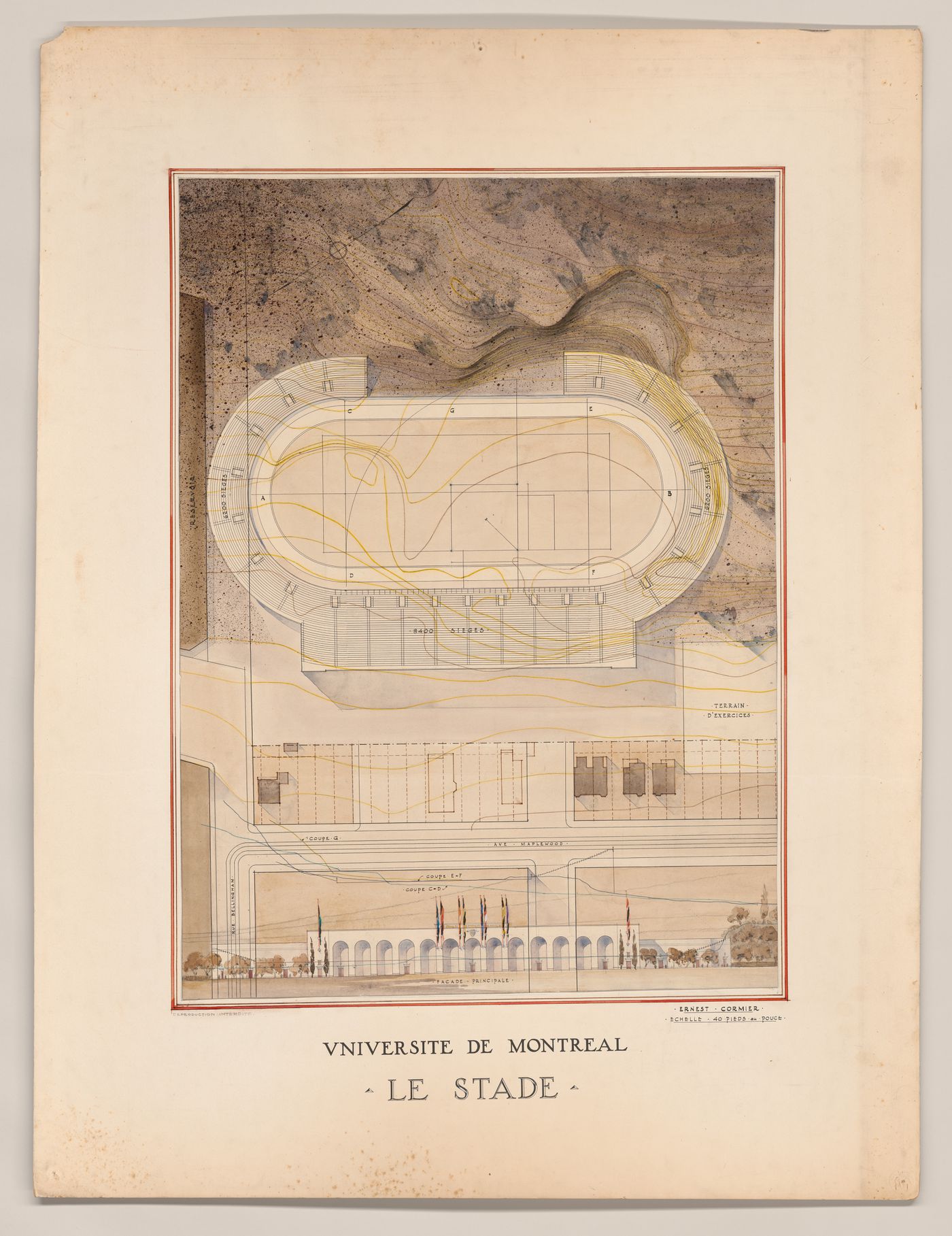 Dessin de présentation du stade, Stade, Université de Montréal, Montréal, Canada