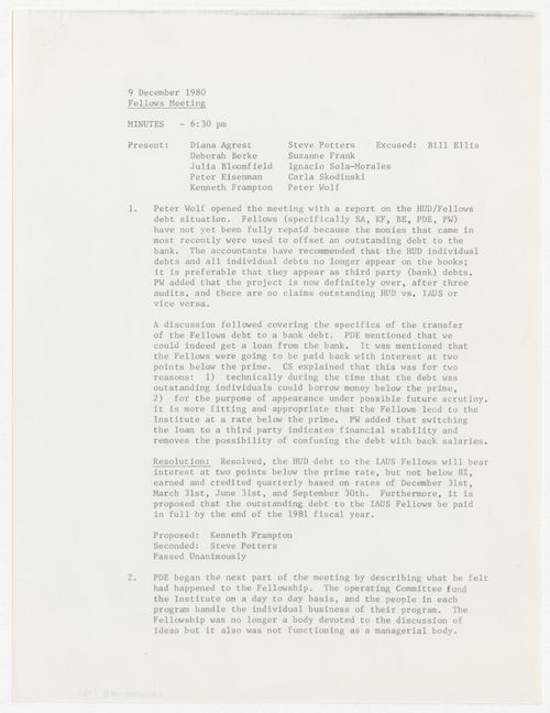 Minutes of meeting of the Fellows