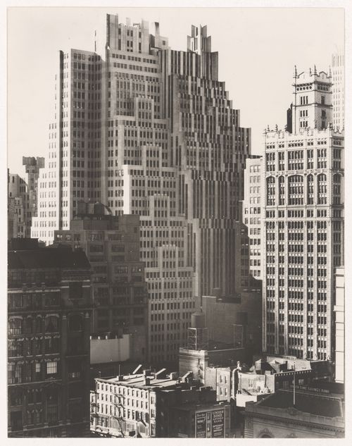View of Bryant Park Studio Building and the World Tower Building, 40th Street between 6th and 7th Avenues, New York City, New York