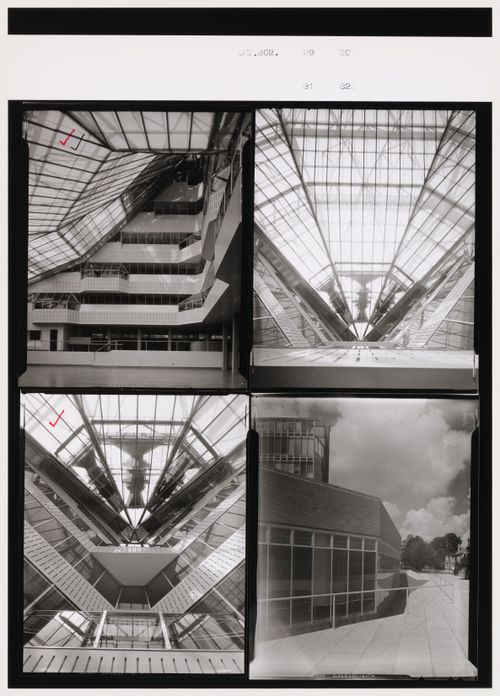 Interior and exterior views of the History Faculty Building, University of Cambridge, Cambridge, England