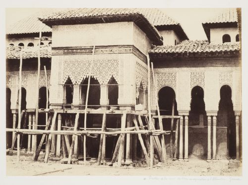 View of the Court of the Lions while under repair, Alhambra, Granada, Spain