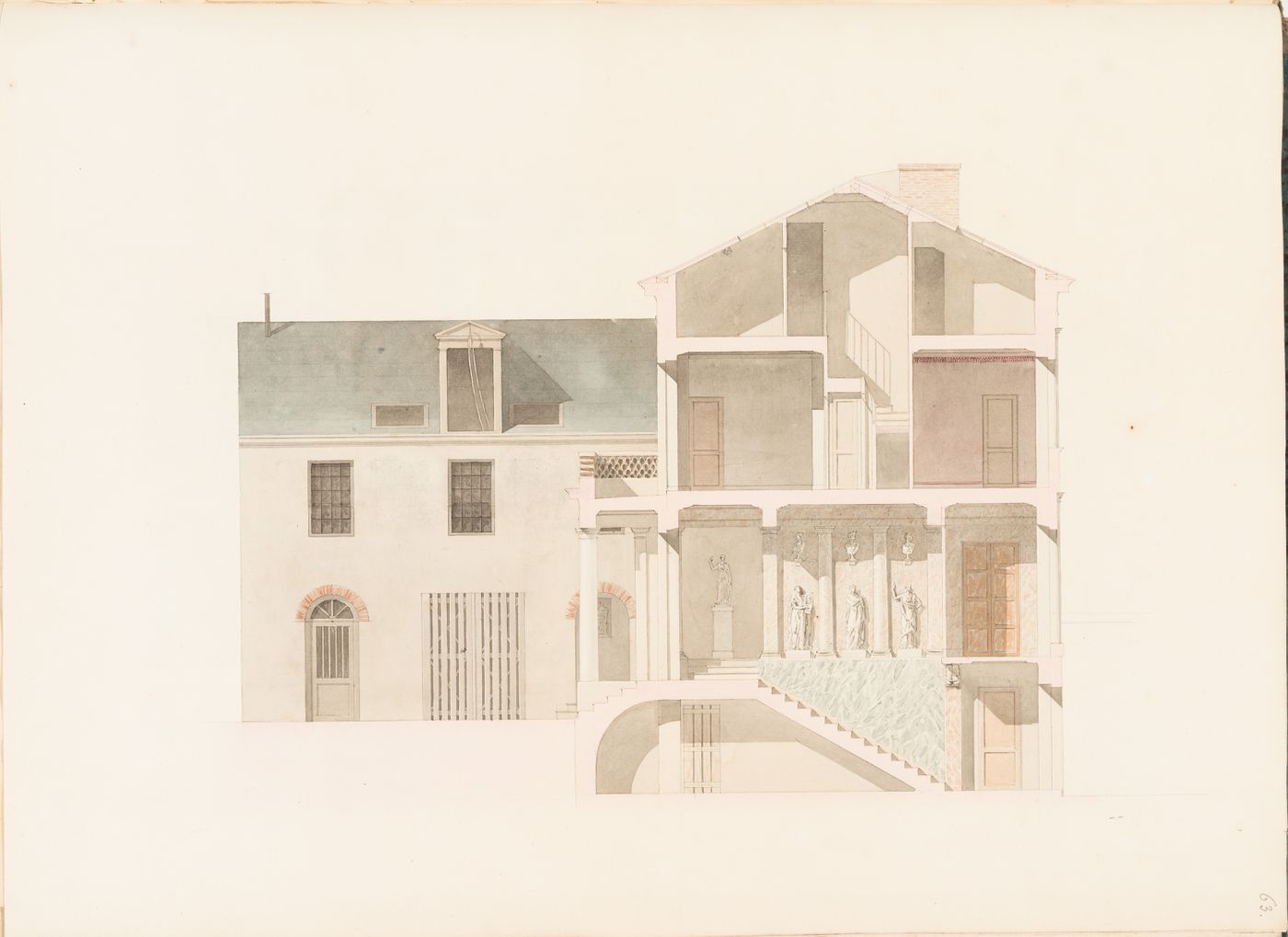 Rohault de Fleury House, 12-14 rue d'Aguesseau, Paris: Sectional elevation showing the interior decoration