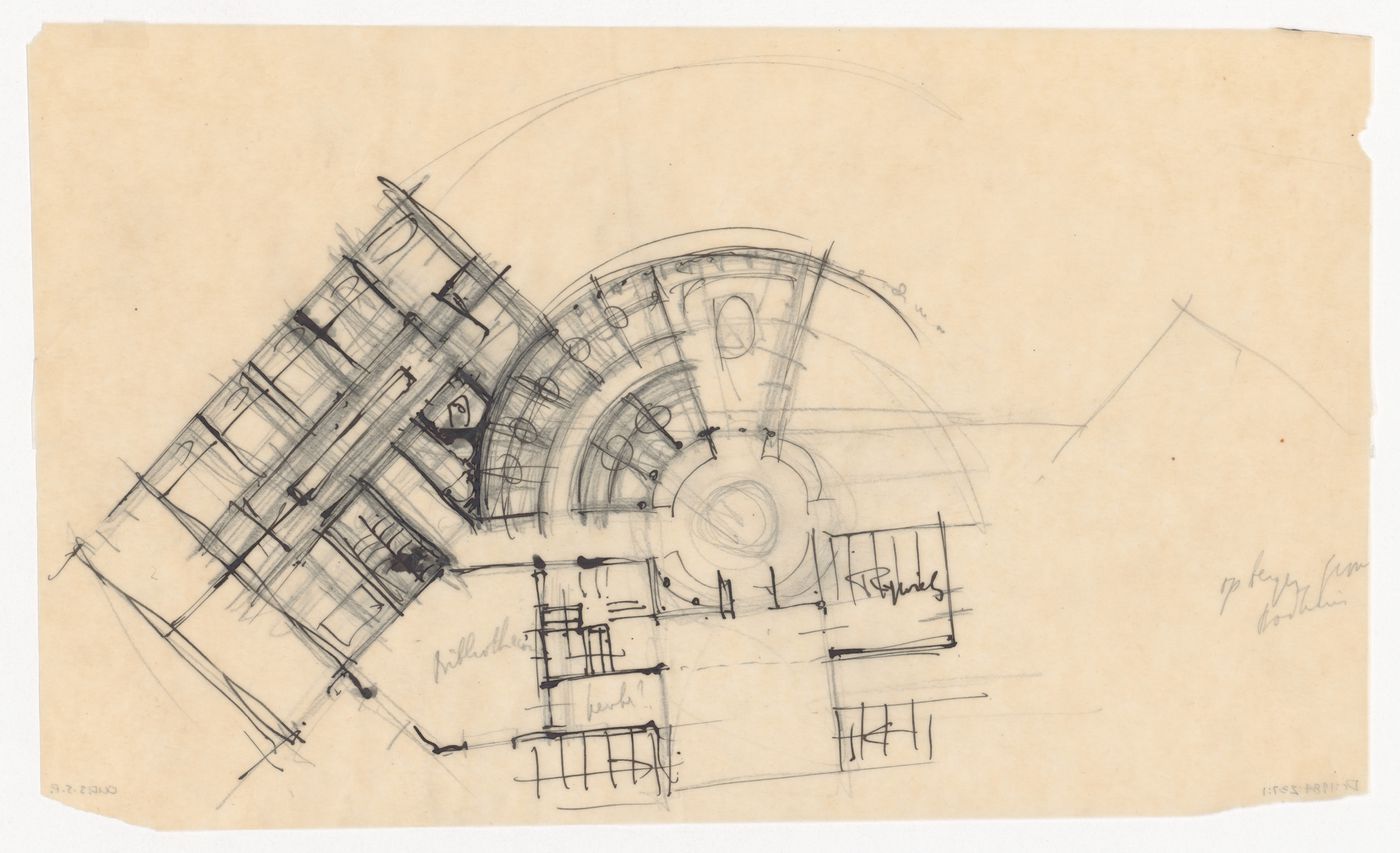 Sketch ground floor or cellar plan for a city hall for the reconstruction of the Hofplein (city centre), Rotterdam, Netherlands