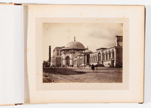 View of the Mausoleum of Sultan Mahmud II with the Column of Constantine in the left background, Constantinople (now Istanbul), Ottoman Empire (now in Turkey)