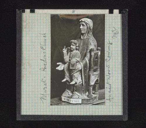 View of wood carving in unidentified church, Murat, France