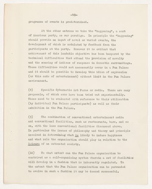 Cybernetics Committee's introductory document, circulation list, and basic plans for Fun Palace Project