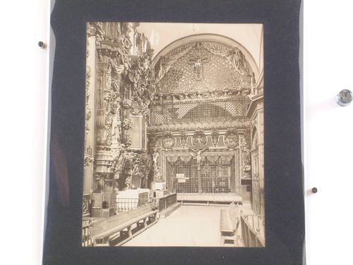 Interior view of the Church of Santa Clara showing the altarpiece dedicated to the Virgen de los Dolores [Virgin of Sorrows] and the choir screen, Convento de Santa Clara, Querétaro, Mexico