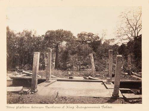 View of a stone platform, King Mahasen's Palace, Anuradhapura, Ceylon (now Sri Lanka)