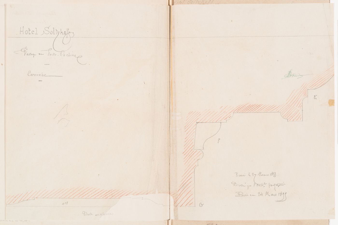 Profile for the cornice for the porte cochere, Hôtel Soltykoff