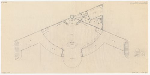 Plan and sketch perspective for Café Viaduct for the reconstruction of the Hofplein (city centre), Rotterdam, Netherlands