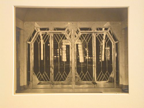 Strand Palace Hotel interior, detail of two pairs of glass doors, London, England