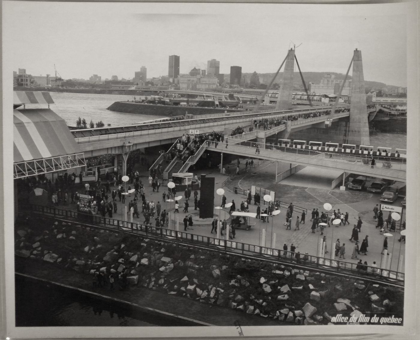 View of the Concordia Bridge with Montréal as background, Expo 67, Montréal, Québec