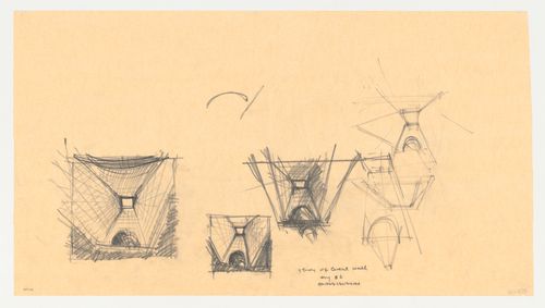 Sketch perspectives of the obelisk interior viewed from the great hall for the Brooklyn Museum master plan, fourth phase