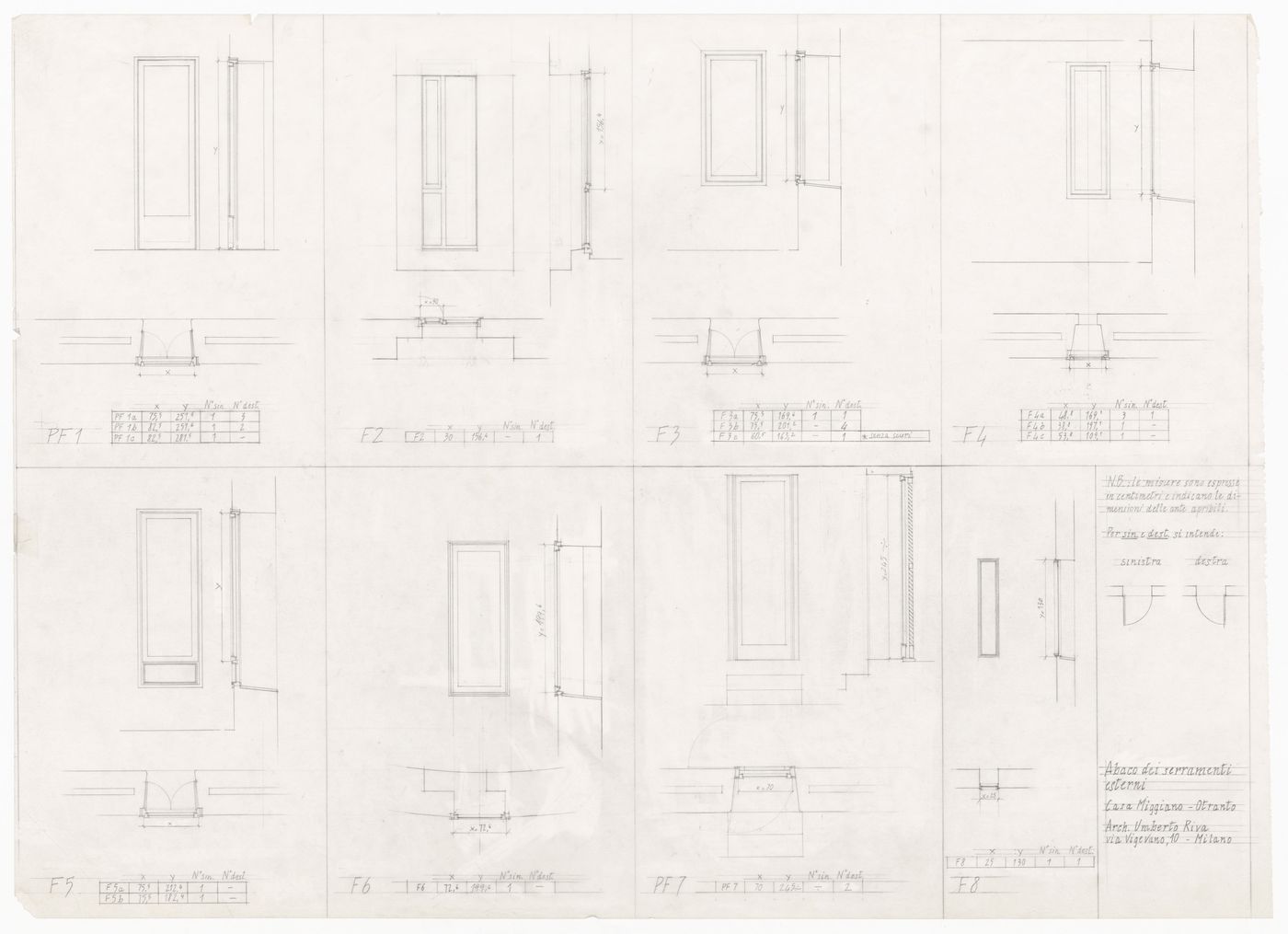 Window and door schedule for Casa Miggiano, Otranto, Italy