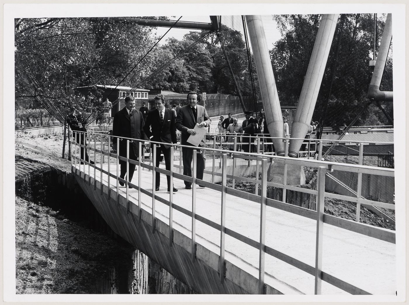 Frank Newby, Lord Snowdon, and Cedric Price at the Aviary, London Zoo, London, England