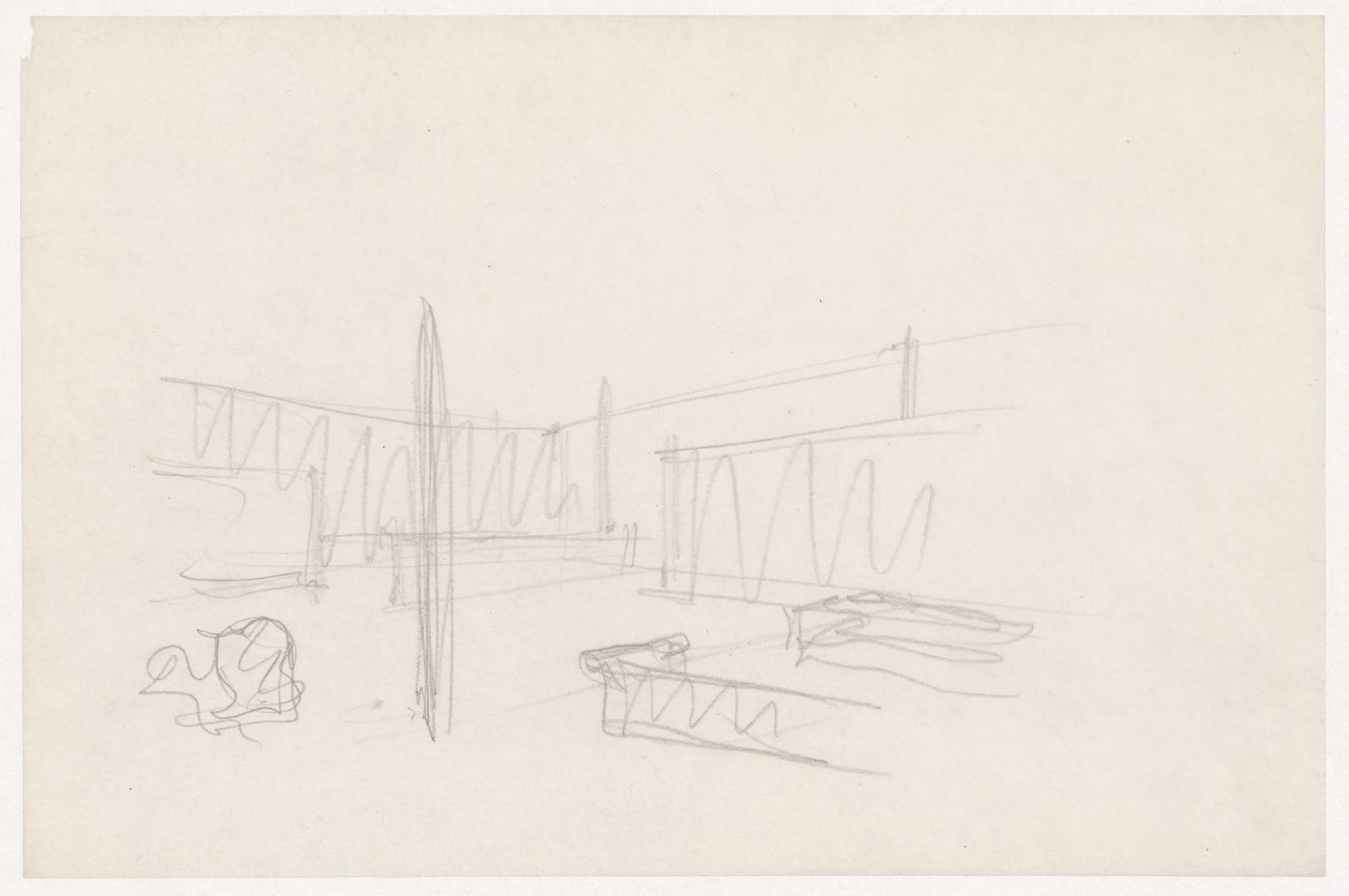 Interior sketch perspective for Resor House, Jackson Hole, Wyoming