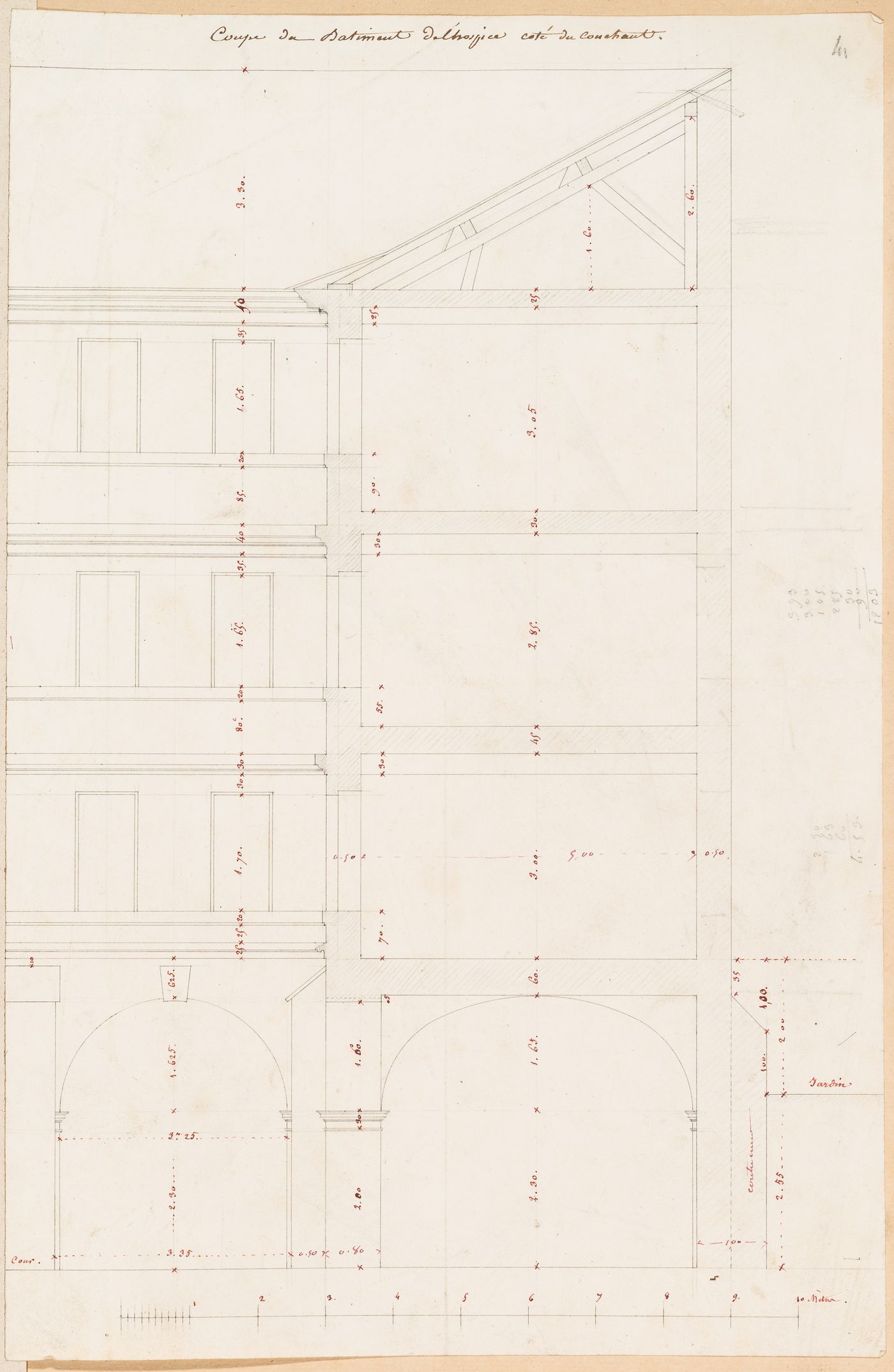 Project for the redevelopment of the École de médecine and surrounding area, Paris: Sectional elevation for the Clinique de l'École de médecine