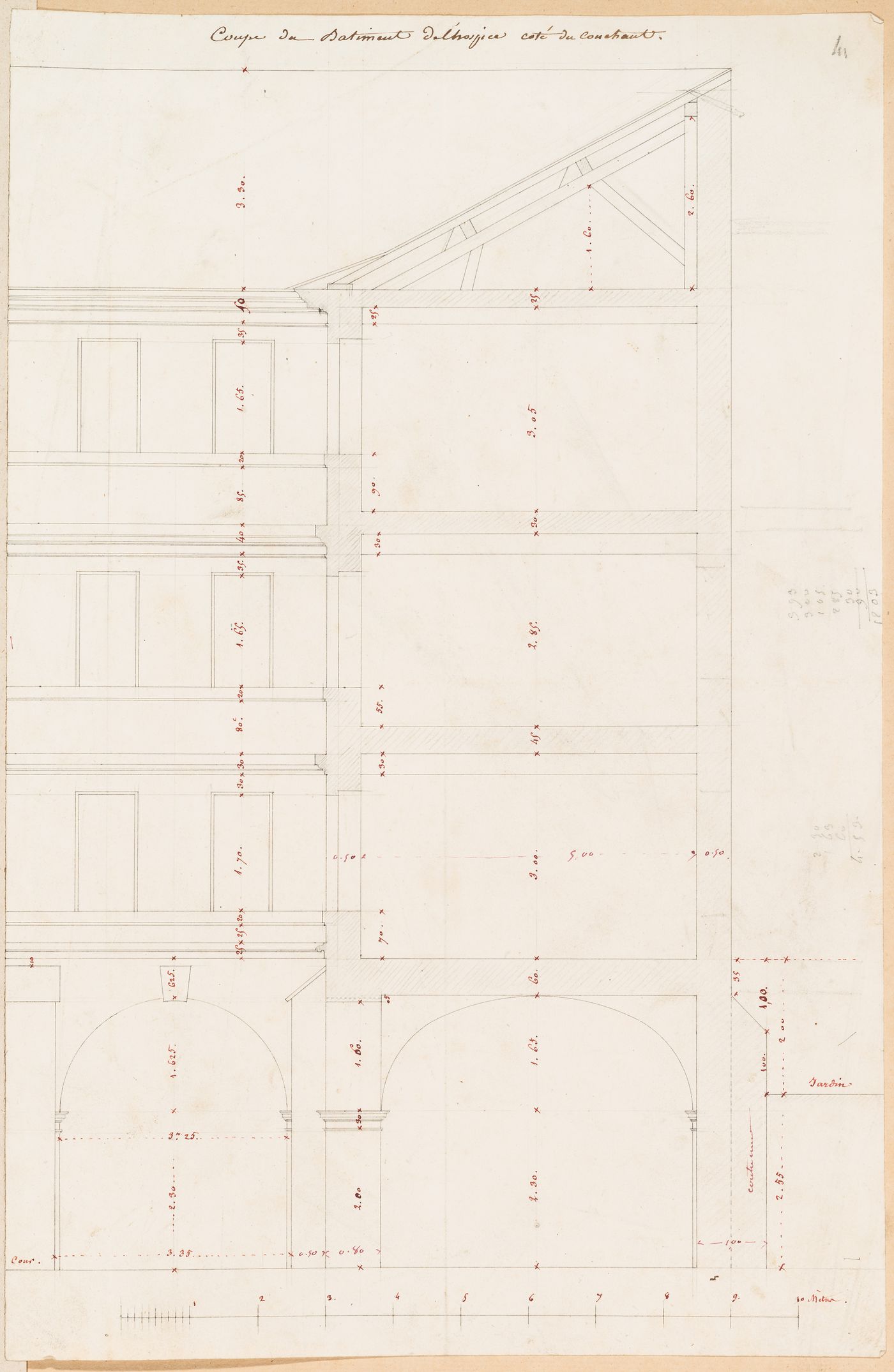 Project for the redevelopment of the École de médecine and surrounding area, Paris: Sectional elevation for the Clinique de l'École de médecine