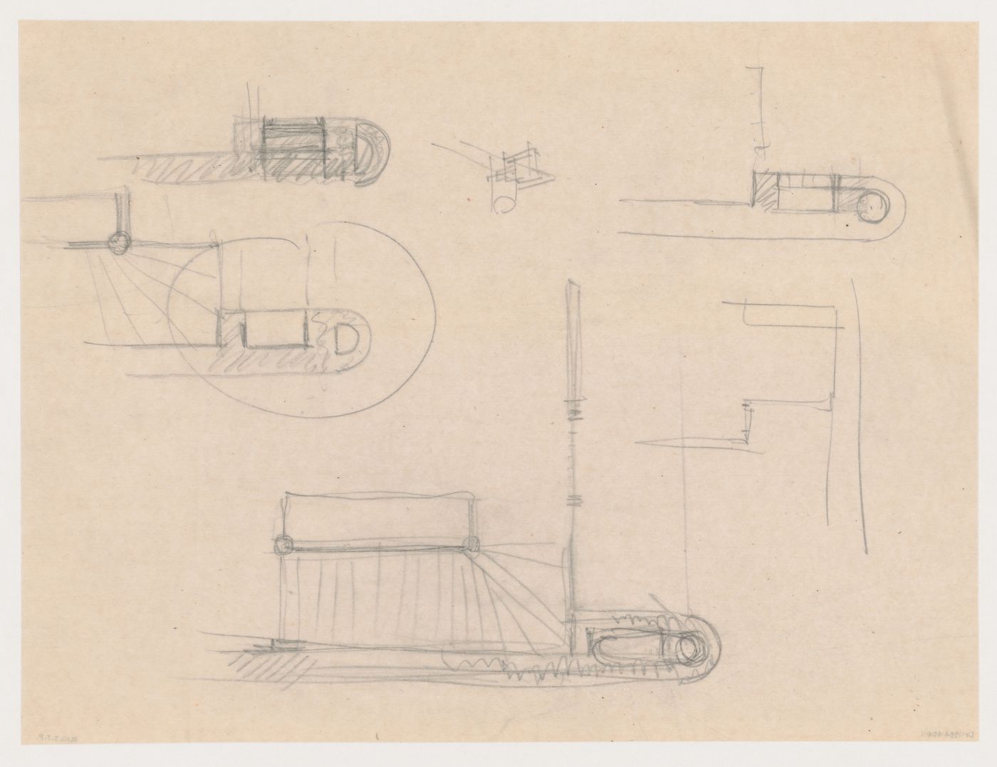 Sketch plans and sketch perspective for a shop for industrial row houses, Hoek van Holland, Netherlands