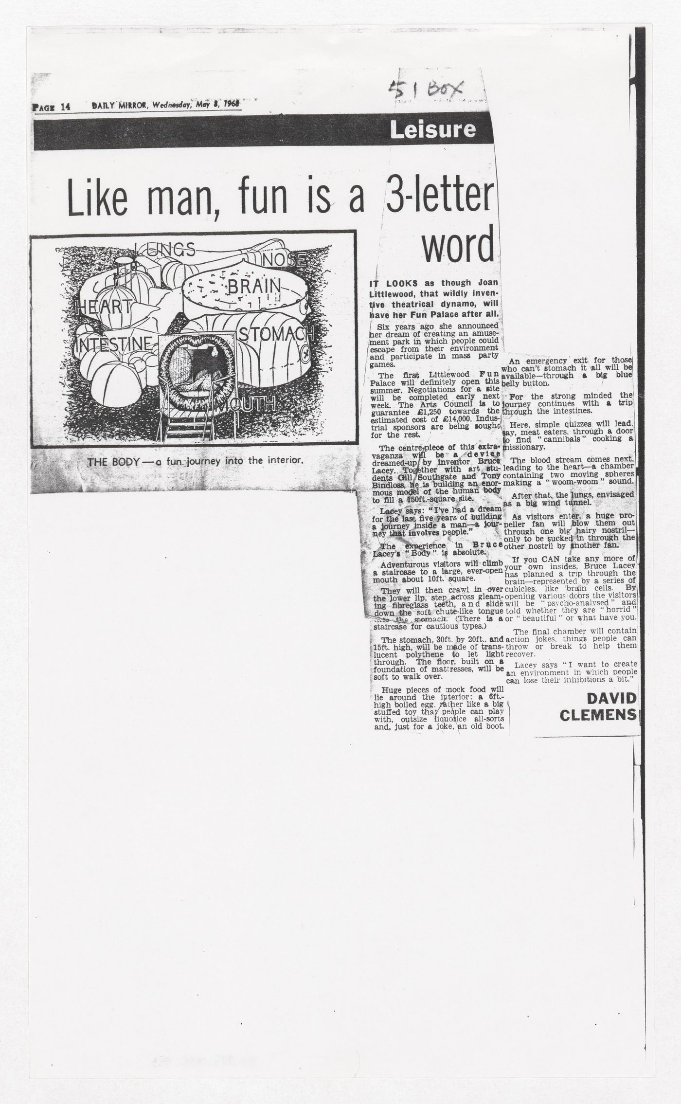 Copy of the article "Like man, fun is a 3-letter word", Daily Mirror, 8 May 1968