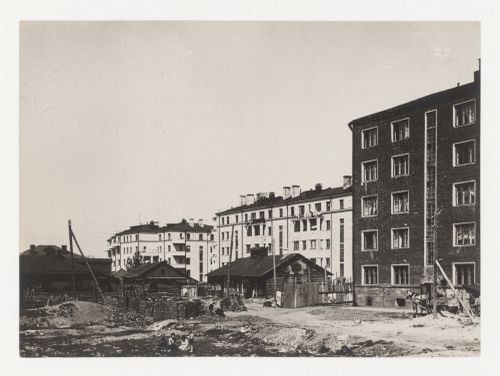 View of housing in the Dubrovka complex from across Svirskaia Street, Moscow