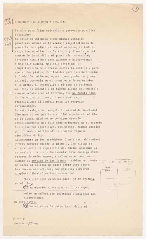 Draft of text about airport for Arquitectura de Hoy, Buenos Aires, Argentina