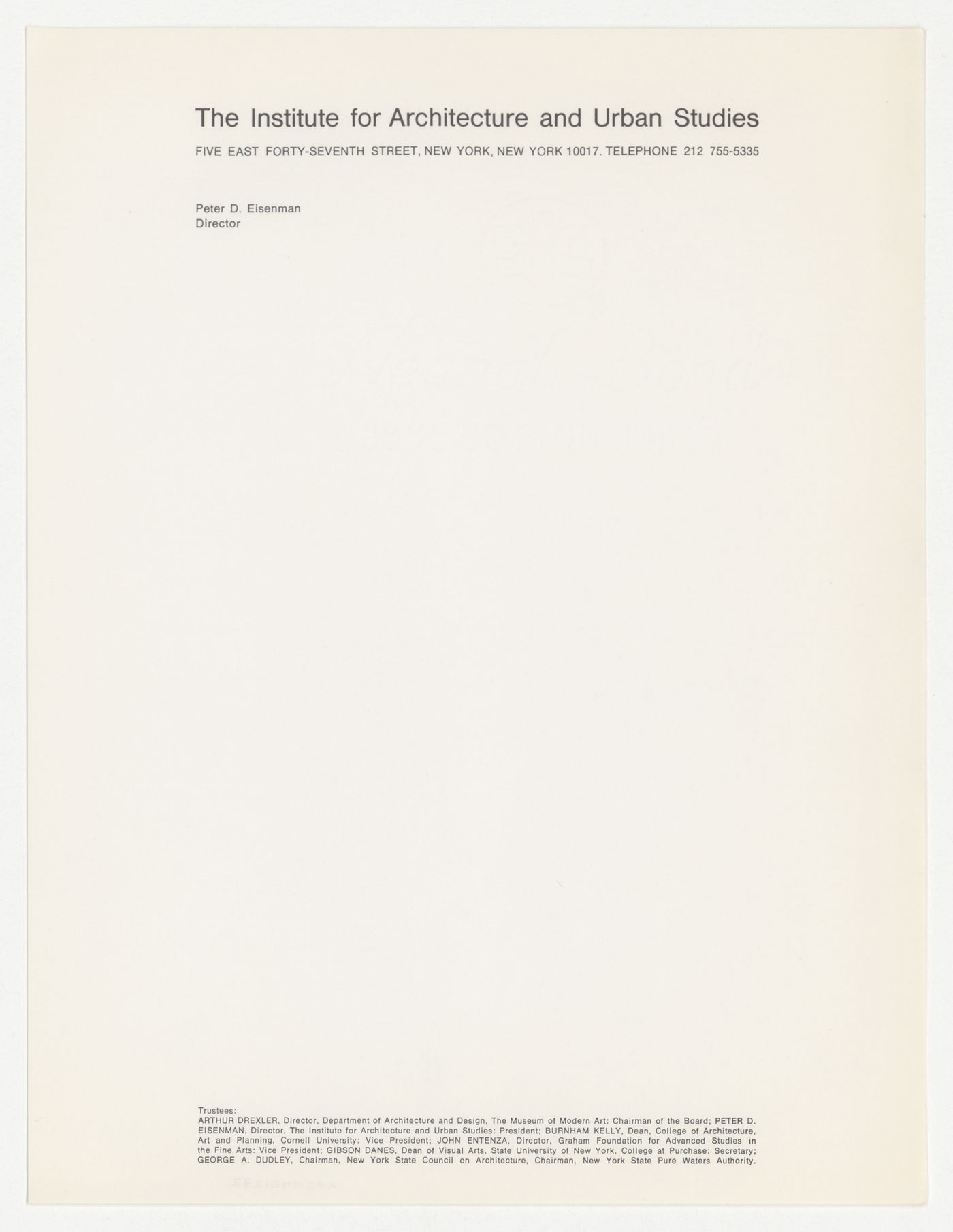 Peter D. Eisenman's IAUS letterhead