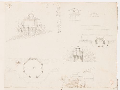 Plans and elevations, possibly for garden pavilions, probably for Domaine de La Vallée