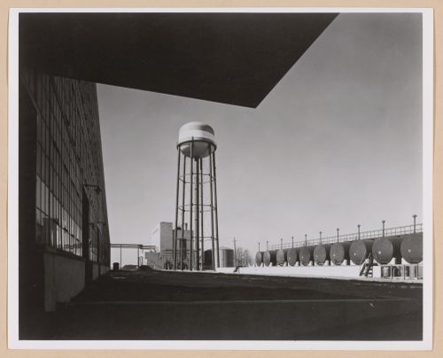 View of the water tower from the east façade of the Boiler House, General Motors Corporation New Departure division Automobile [?] Assembly Plant, Sandusky, Ohio