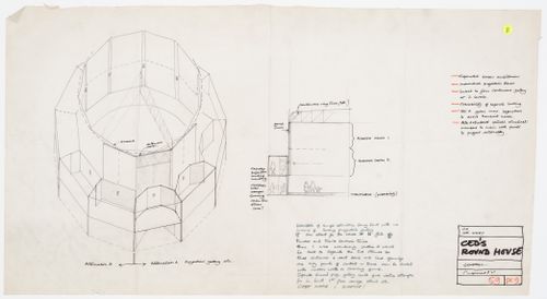 Perspective sketch and section for a portable cinema for Circlorama Theatres Limited