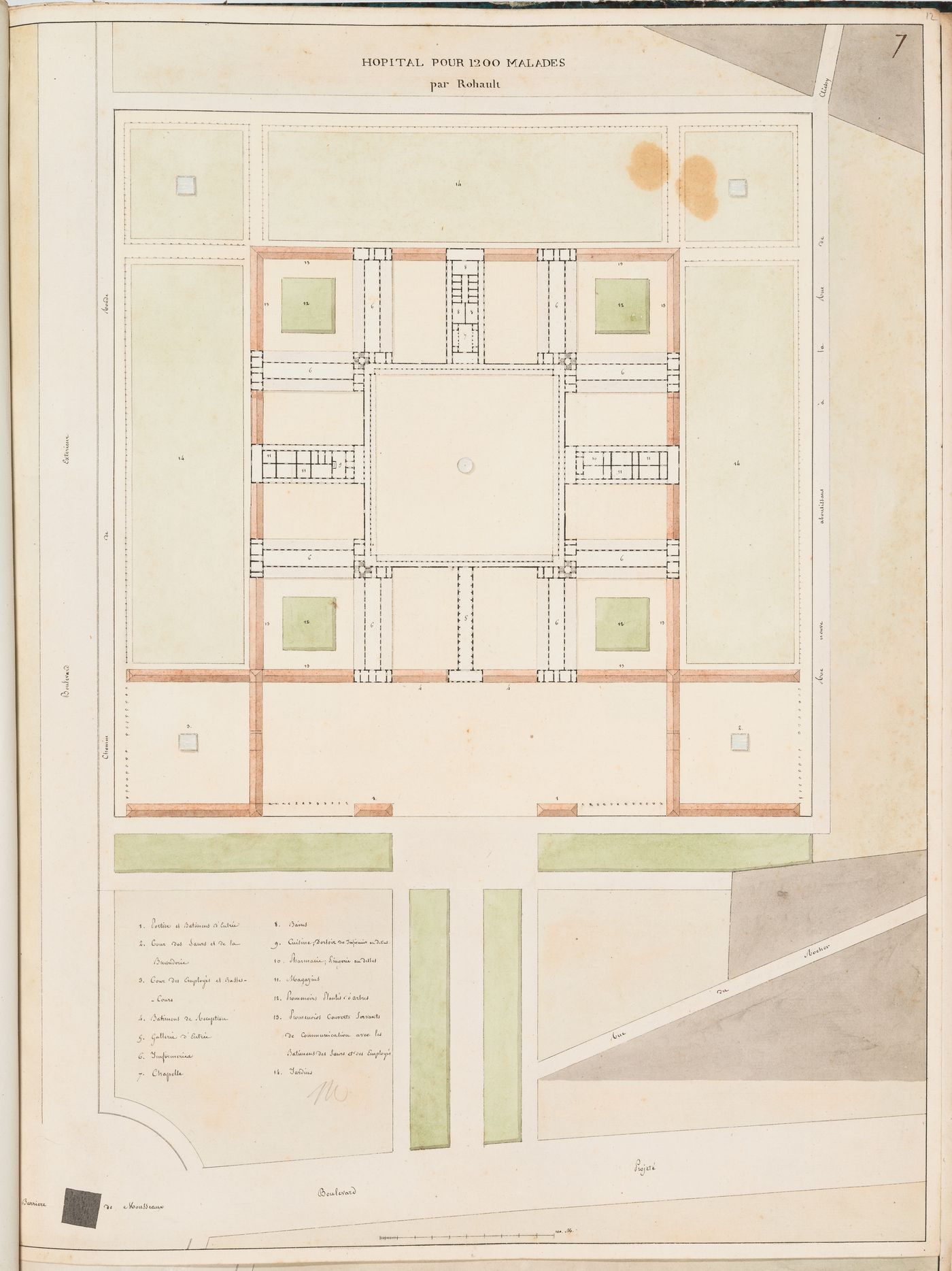 Ideal hospital for 1200 patients near the barrière de Monceau, Paris: Site plan number seven