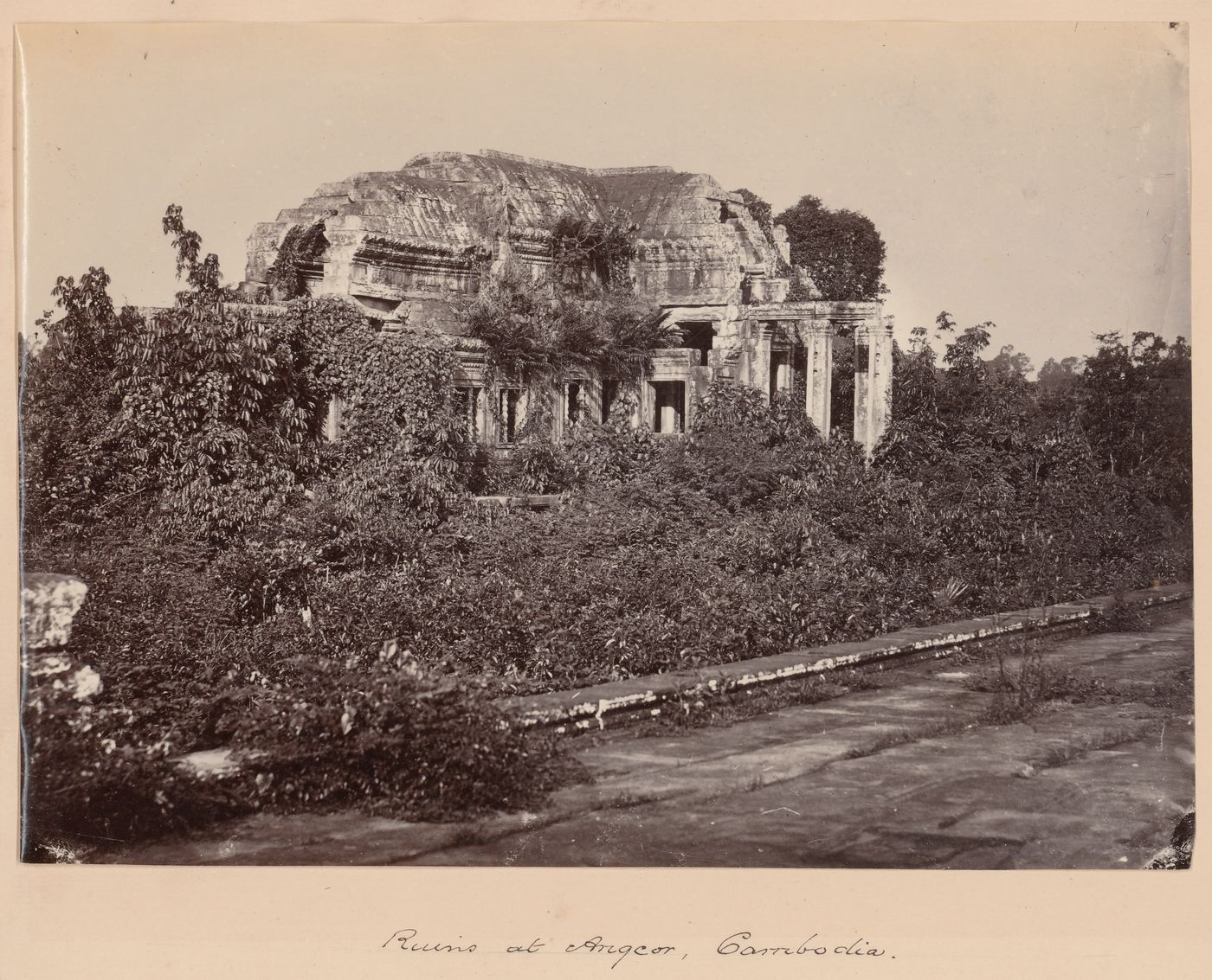 View of the north causeway library showing the causeway in the foreground, Angkor Wat, Siam (now in Cambodia)