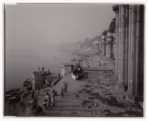 View of ghats along Ganges River, Benares (now Varanasi), India