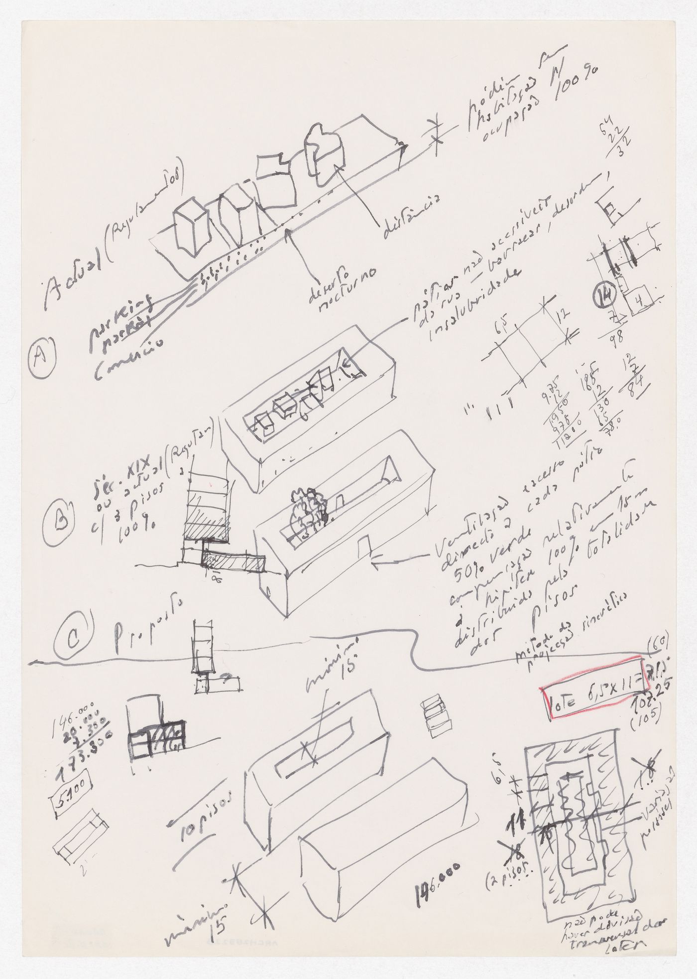 Sketches and notes for Plano de Expansão da Cidade de Macau (Areia P. e Porto E.) [Macau City expansion plan], Macau, China