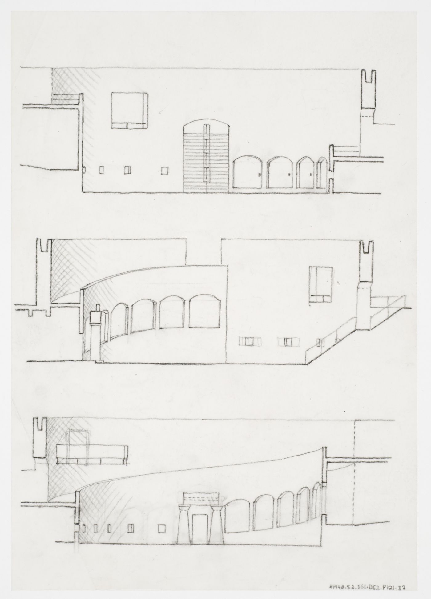 Staatsgalerie, Stuttgart, Germany: sectional elevations